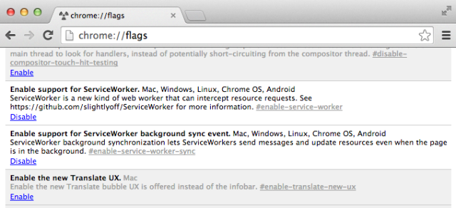 Chrome://flagsのスクリーンショット